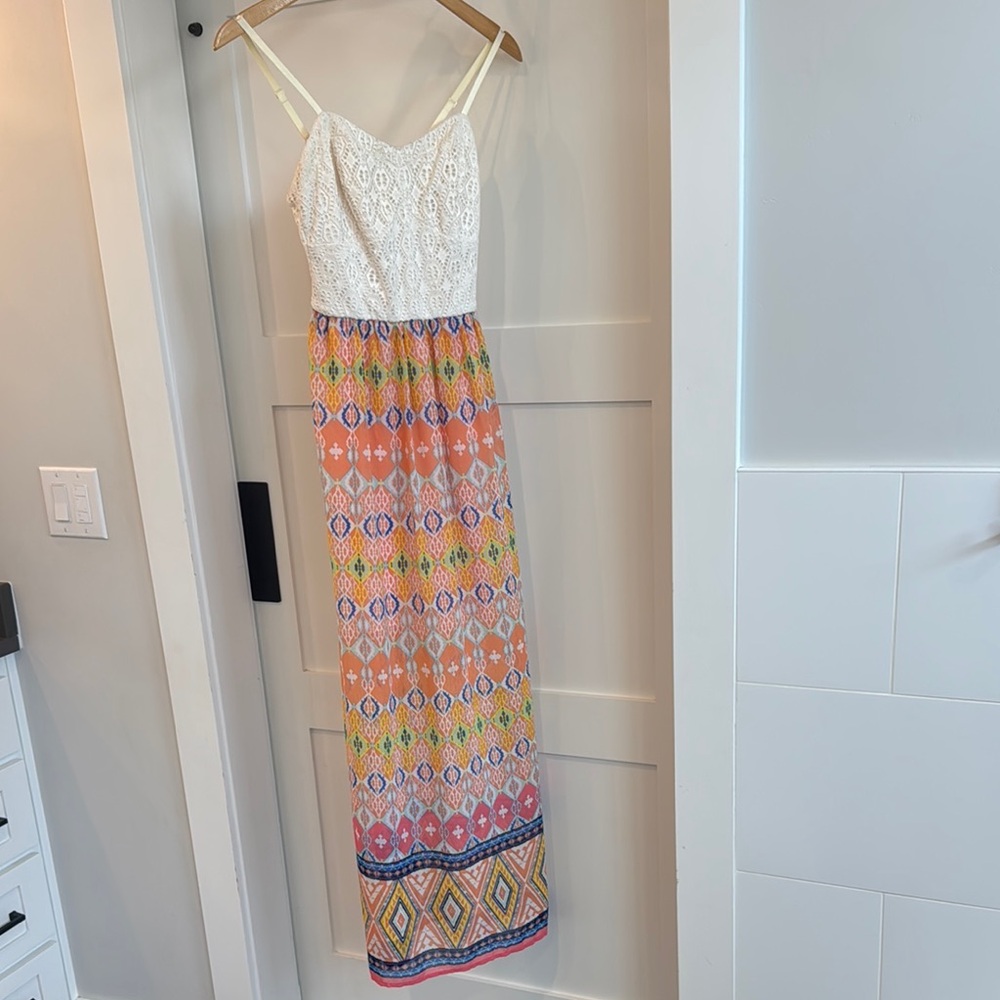 Multicolor Maxi Dress with Lace Bodice